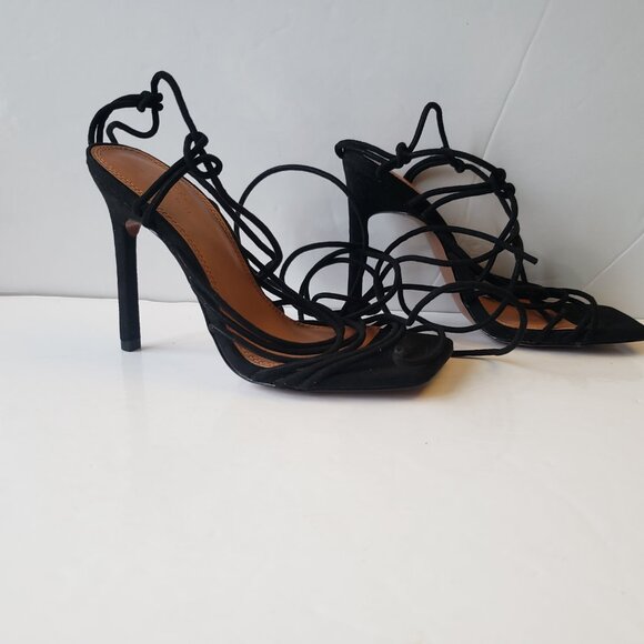 ASOS DESIGN Nina strappy tie leg heeled sandals in black size 5 - Picture 6 of 15